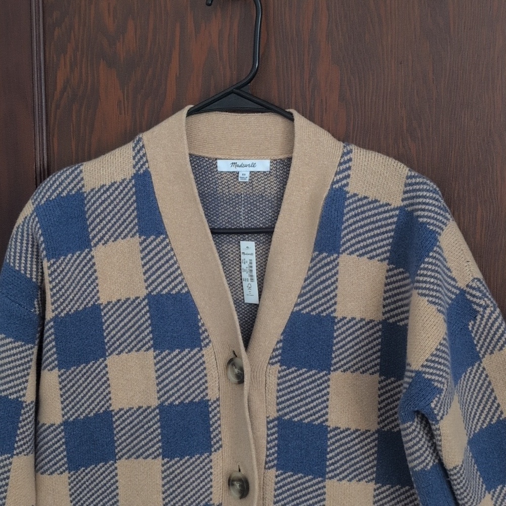 New Madewell Bayberry Cardigan Sweater in Buffalo Check Kim Kardashian Size XS - Picture 11 of 14